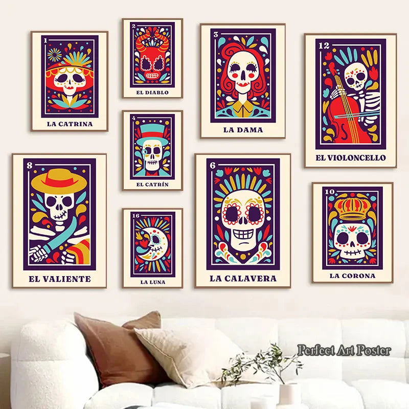 Mexican Skeleton Mexico LA DAMA Nordic Poster Wall Art Canvas Painting Day of The Dead Wall Pictures for Living Room Home Decor