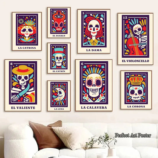 Mexican Skeleton Mexico LA DAMA Nordic Poster Wall Art Canvas Painting Day of The Dead Wall Pictures for Living Room Home Decor