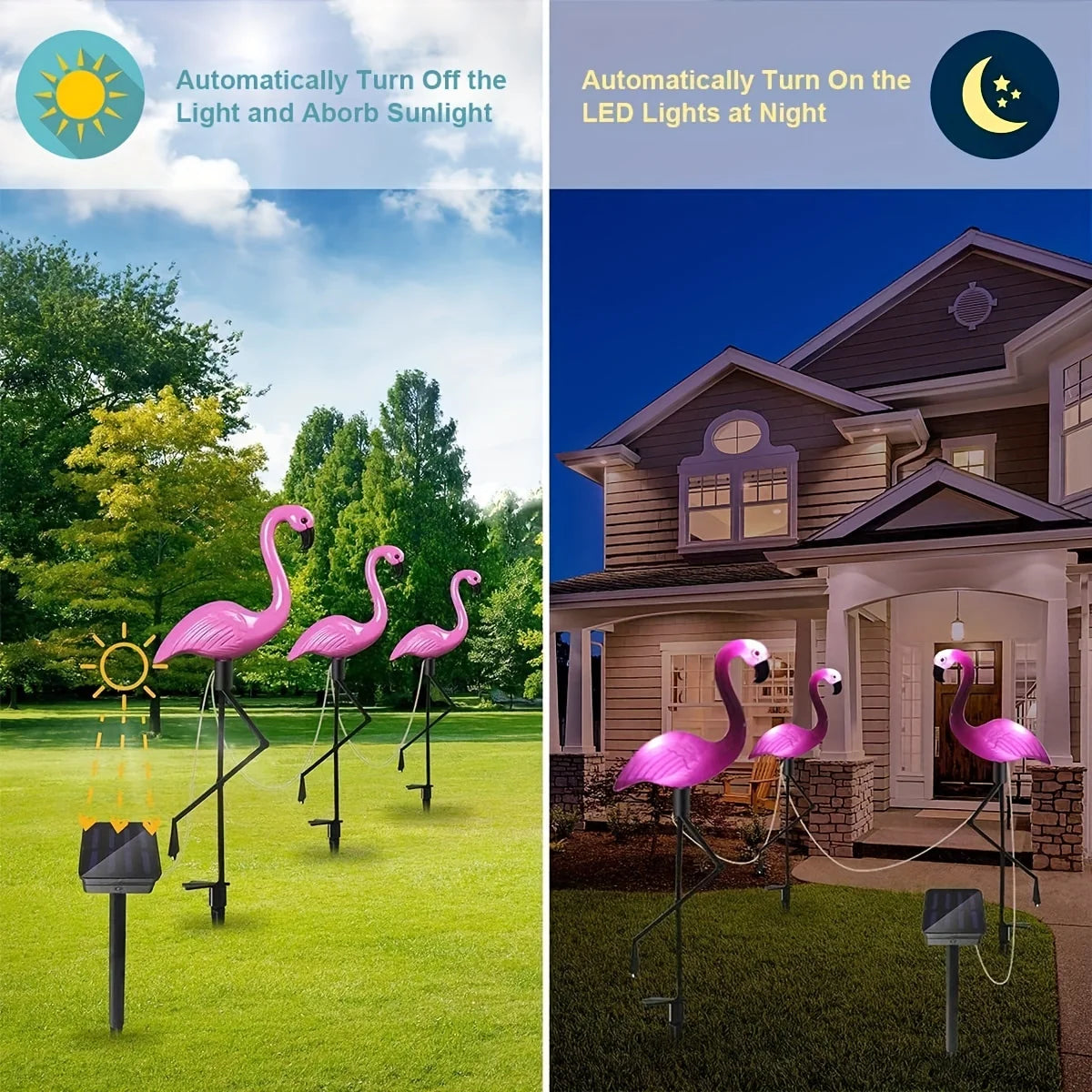 1/3pcs Garden Outdoor Flamingo LED Stake Lights Solar Powered Waterproof For Lawn Patio Backyard Halloween Decorations Lights