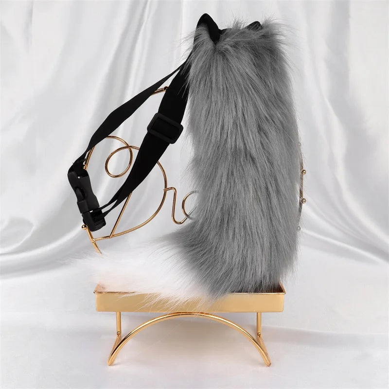 Simulation Fox Cat Tail Wolf Tail Cosplay Performance  Props Anime Plush Beast Tail Halloween Jewelry Dress Up Props