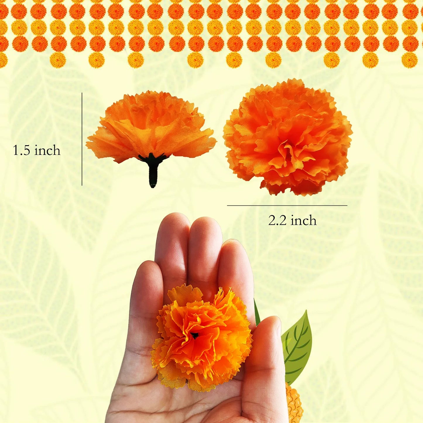 Marigold Flower Heads Bulk, Silk Mexican Flowers for Diwali Home Decor Wedding Party Decoration Halloween Decor for Indian Pooja