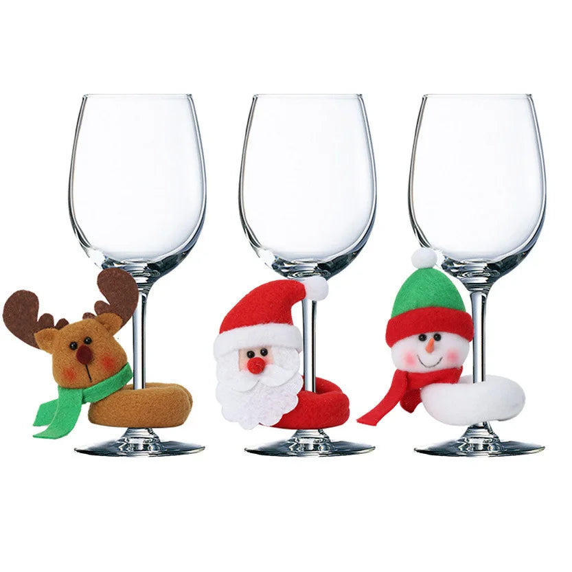 Christmas Wine Glass Decorations Santa Claus Snowman Elk Wine Cup Ring New Year Christmas Party Home Table Decoration Xmas Gifts