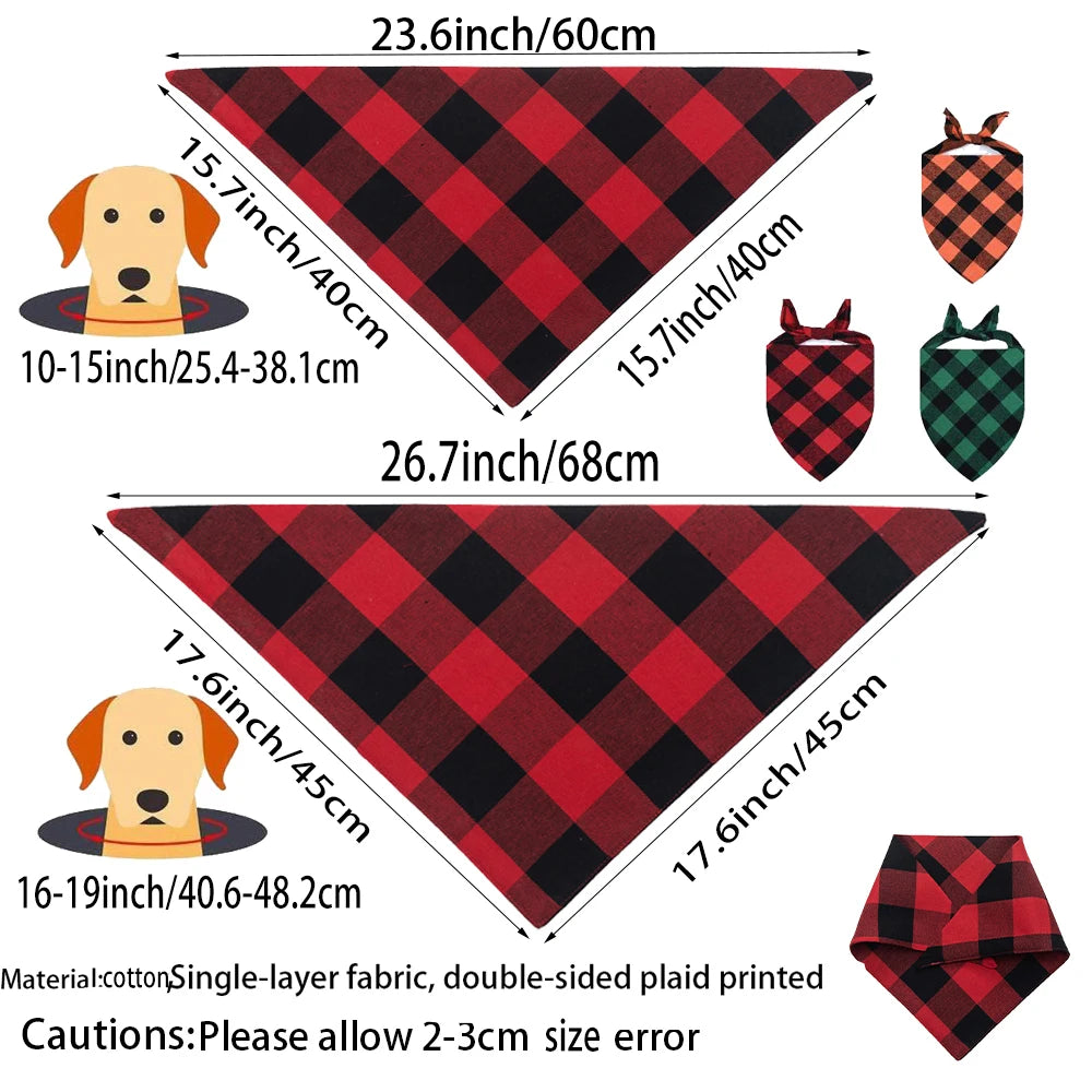 Thanksgiving Day Pet Bandanas Decoration for Dog Cat Classic Plaid Fall Holiday Pet Bandanas Scarf Triangle Bibs Kerchief Gift