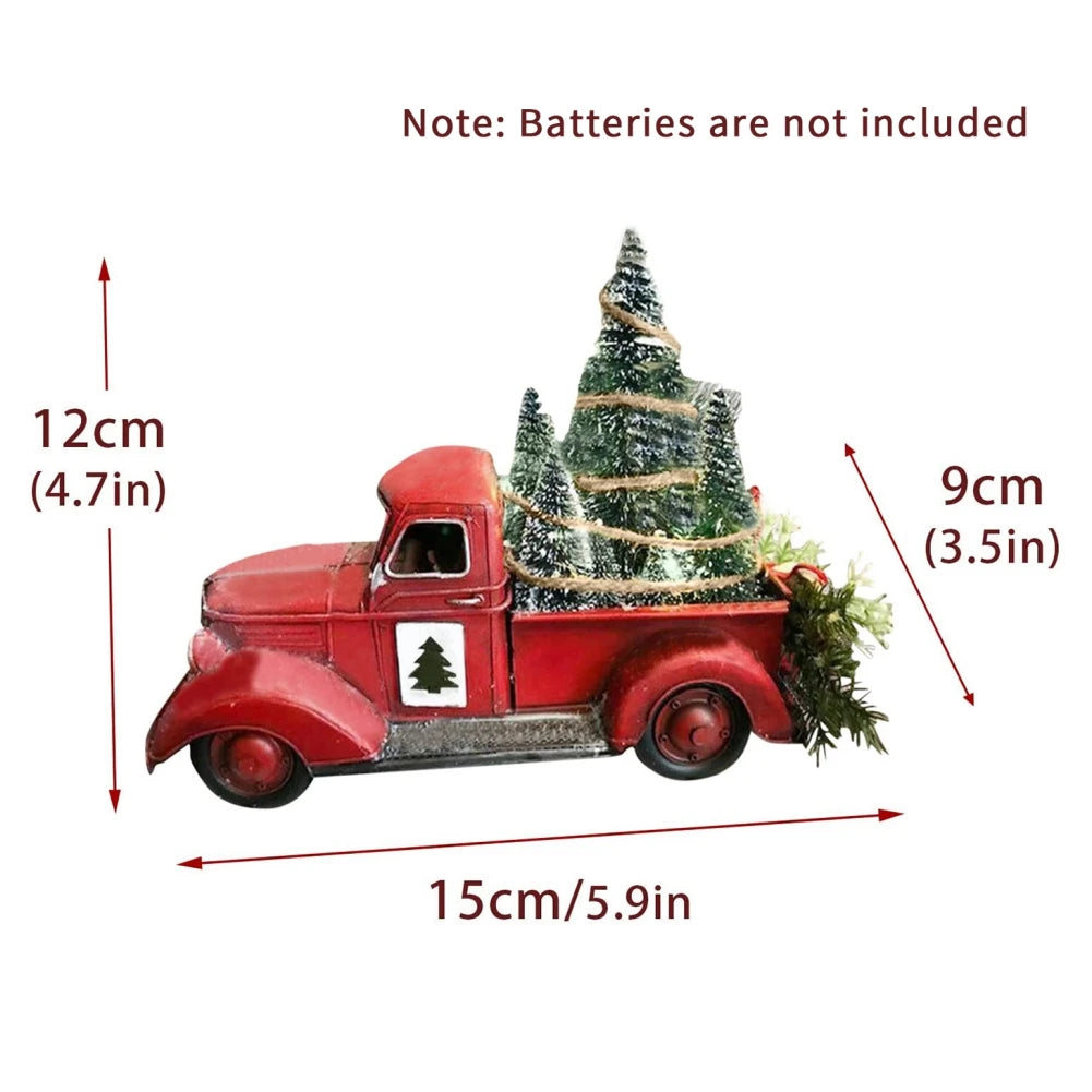 Christmas Red Truck Automobile Car with Lights Boy Gift Resin Ornament Craft Waterproof Garden Yard Tree Decoration Home Decor