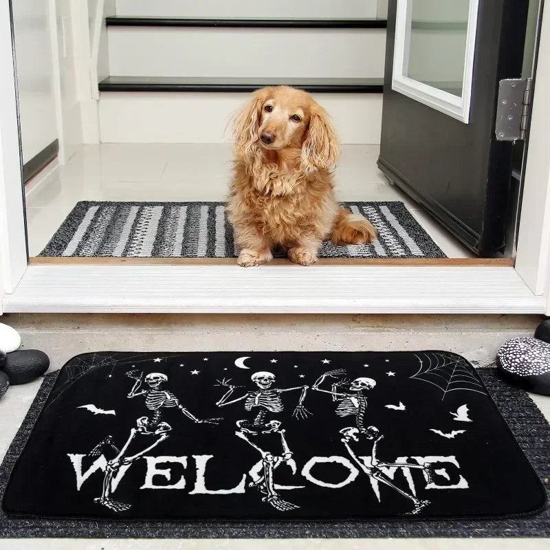 Halloween Dancing Skeletons Door Mat Spooky Skull Non-Slip Welcome Entrance Rugs Kitchen Bedroom Living Room Carpet Decoration