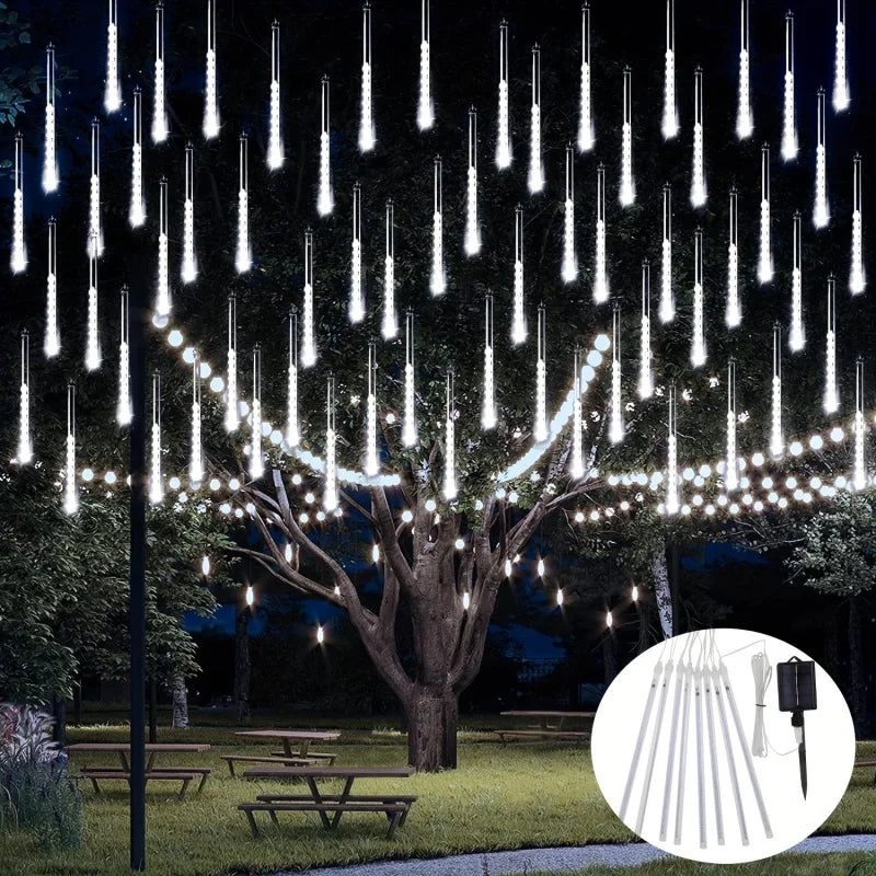 1pc Solar Powered Meteor Rain String Lights Waterproof for Outdoor Garden Tree Holiday Party Halloween Christmas Decorations