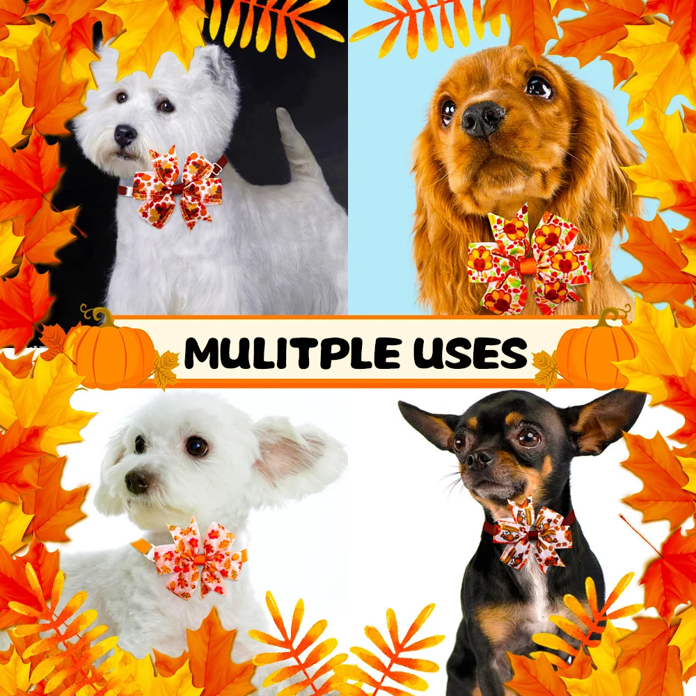 20pcs Dog Bow Tie Fall Dogs Accessories Thanksgiving Pet Dog Bowties Grooming Products For Small Dog Cat Autumn Pets Supplies