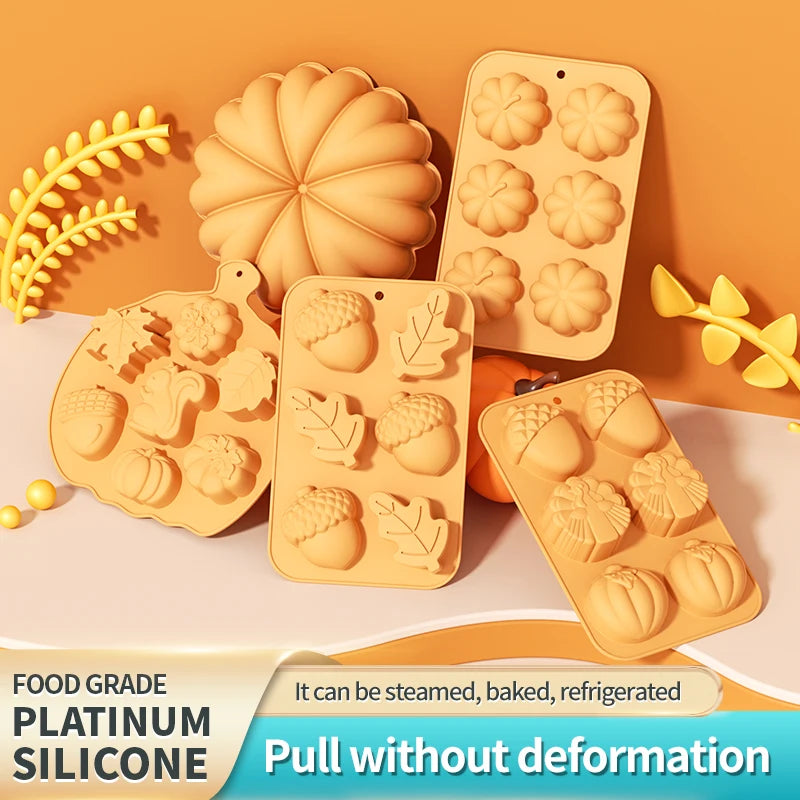 Harvest Thanksgiving Themed Silicone Cake Molds Autumn Pumpkin Maple Leaves Mould Baking Tools for Mousse Dessert Handmade Tray