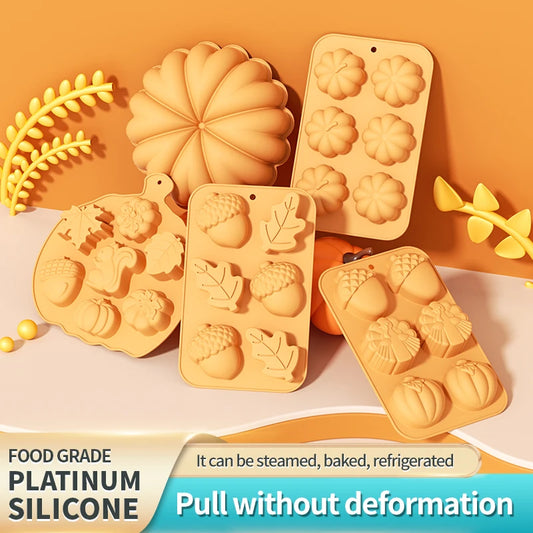 Harvest Thanksgiving Themed Silicone Cake Molds Autumn Pumpkin Maple Leaves Mould Baking Tools for Mousse Dessert Handmade Tray