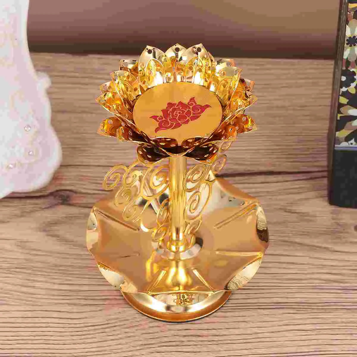 Holder Lotus Gold Diwali Diya Lamp Indian Stand Brass Lamps Oil Flower Decor Holders Tealight Crystal Candelabra Use Lights