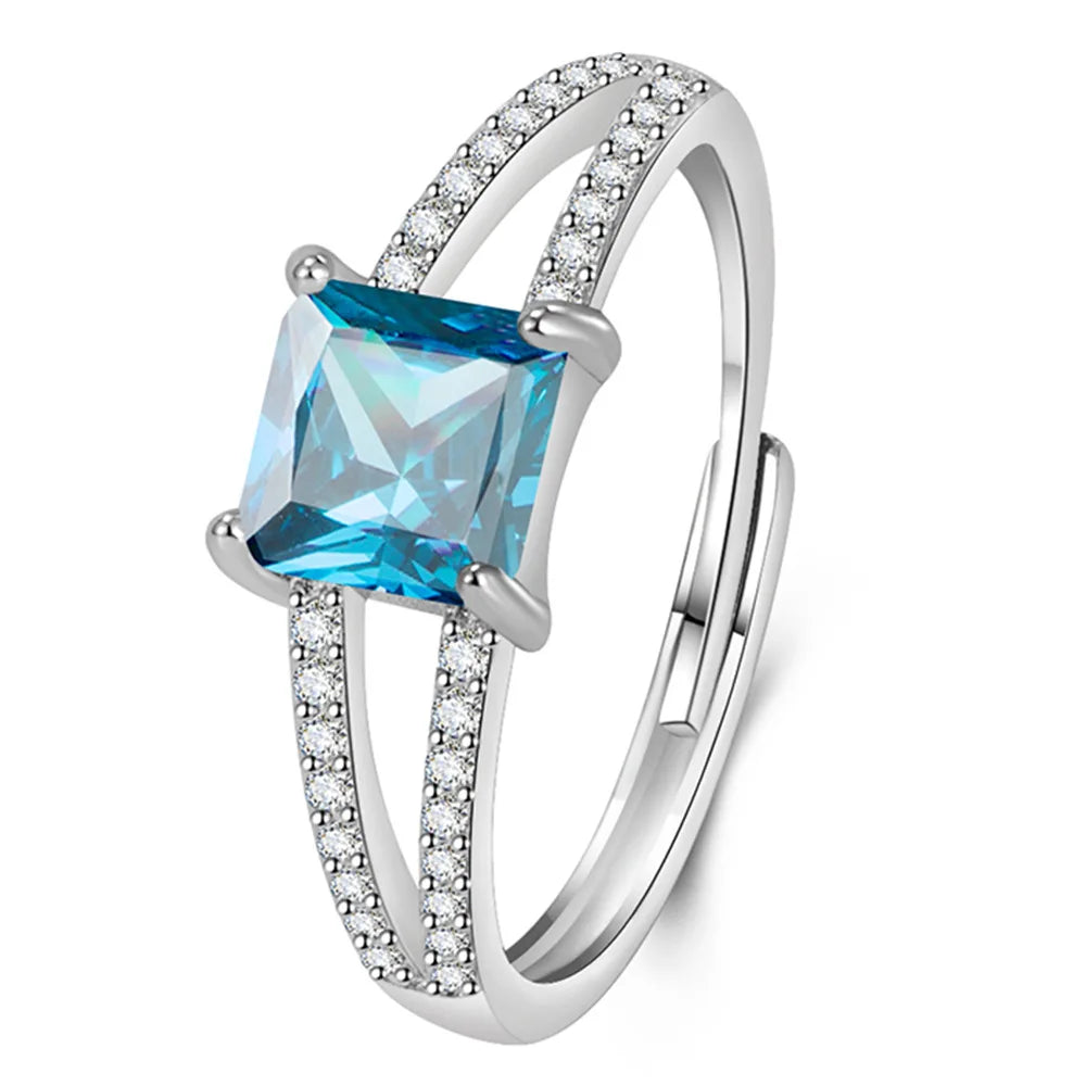 925 Sterling Silver Square Blue Zircon Adjustable Rings For Women Wedding Vintage Jewelry Accessories Wholesale Money 925