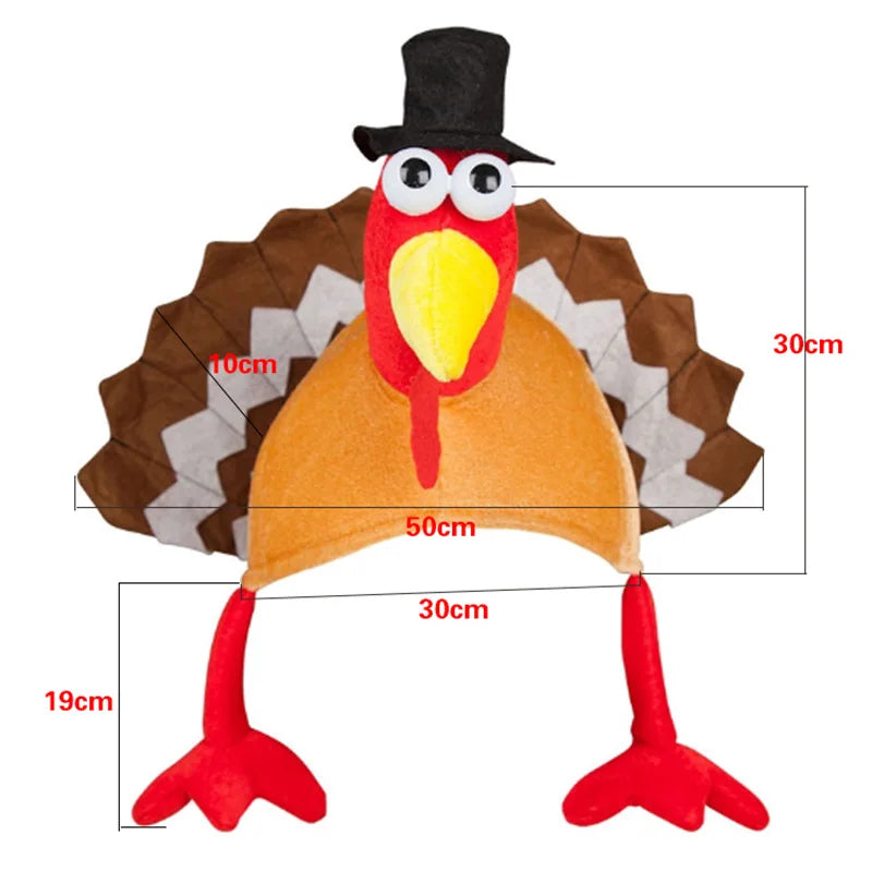 Funny Turkey Hats Chicken Gobbler Costumes Accessories Plush Headwear Cosplay Props for Holiday Xmas Halloween Thanksgiving Day