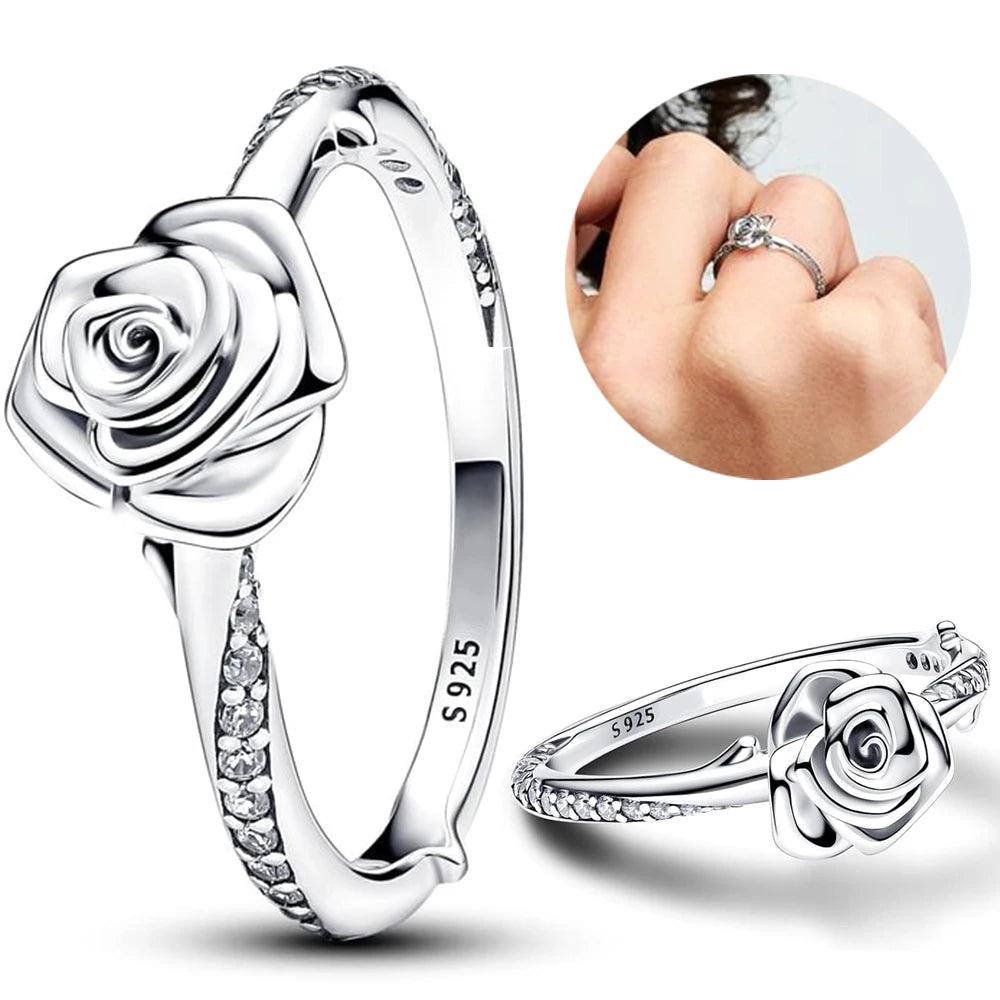 New 925 Sterling Silver Rings Stackable Infinite Heart Daisy Flower for Women Original Silver 925 Wedding Ring Jewelry Gift