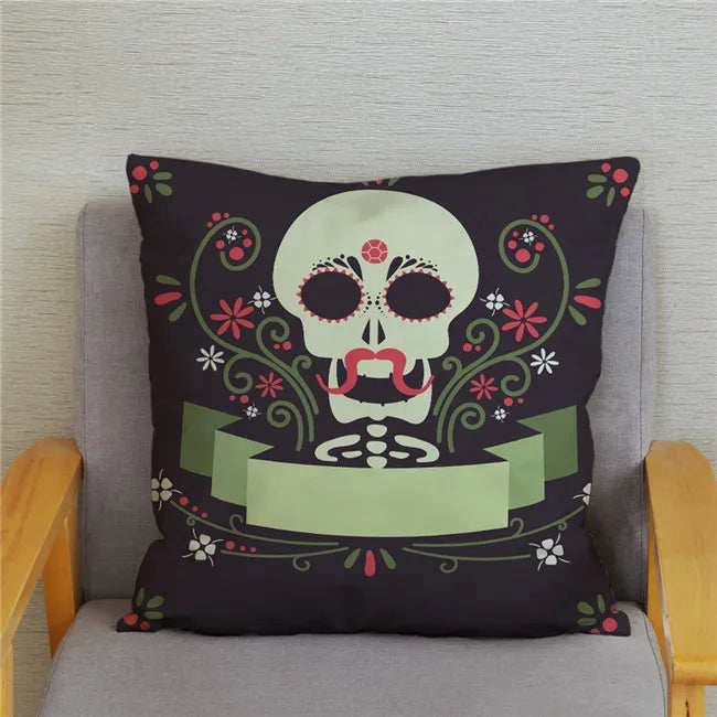 Mexican Day of The Dead Pillowcase Bedroom Living Room Sofa Home Decoration  Cartoon Flower Skull Print Cushion Cover