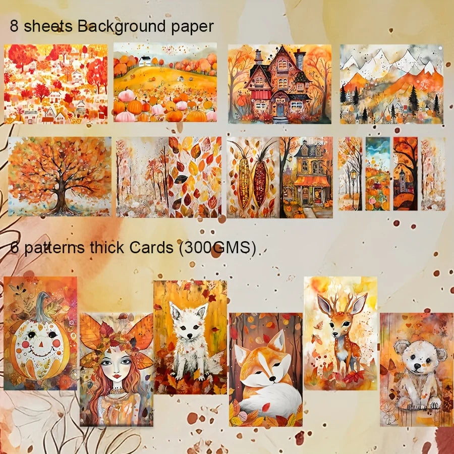 JAIIMAN70pcs Card and Sticker set Autumn for Fall Season, with Pumpkin, Feild Patterns for Holiday Party Flag DIY,Greeting Card