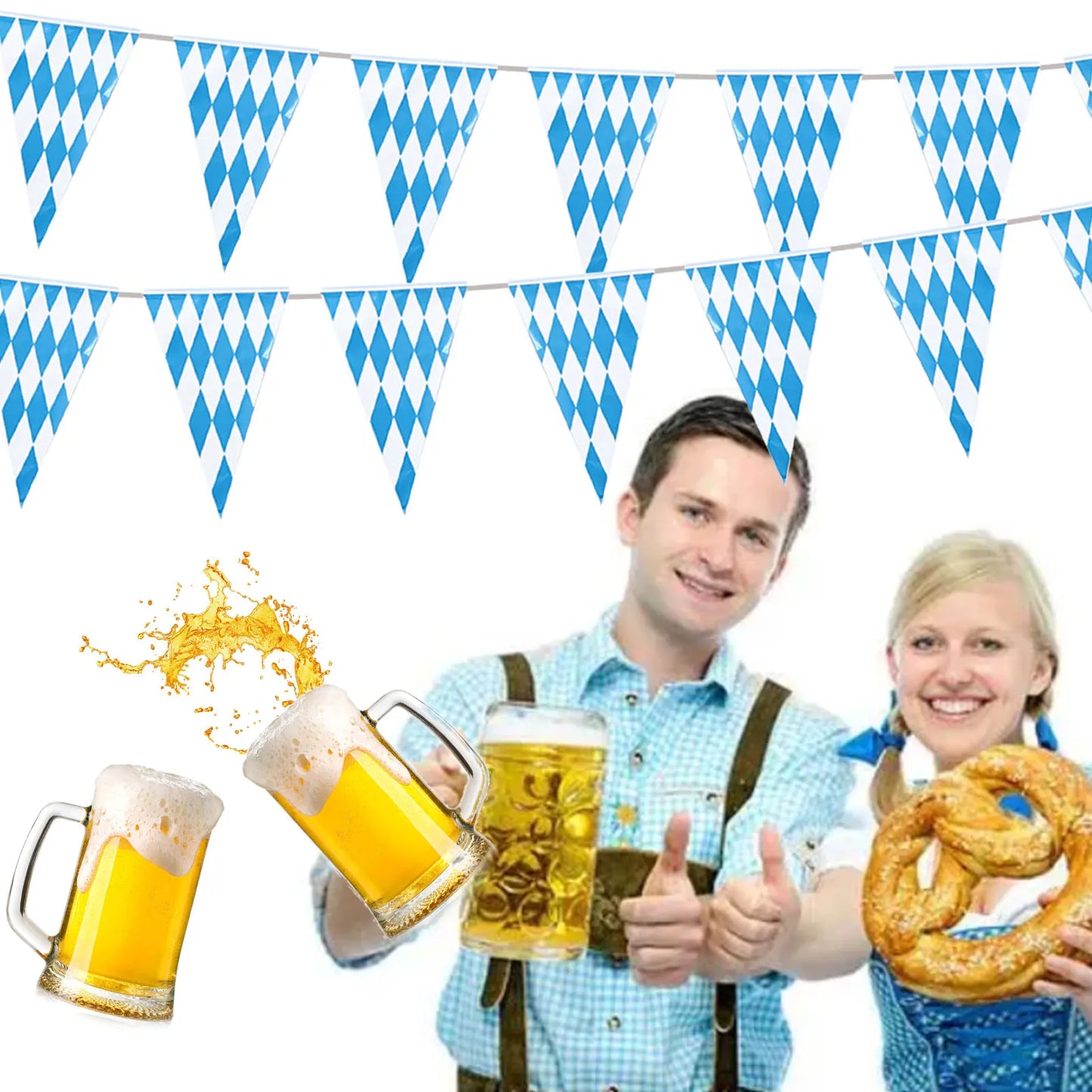 Oktoberfest Bavarian Blue White Lattice Plastic Banners Flag