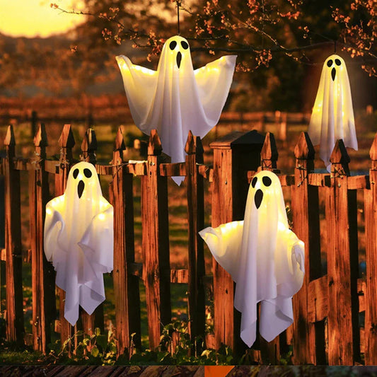 Halloween LED Glow Ghost Lights for Home Indoor Outdoor Hanging Decoration Haunted House Horror Props Bar Supplies 2024 New