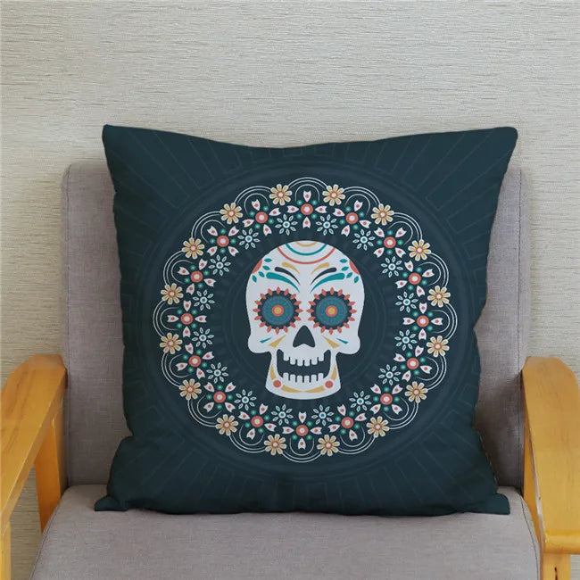 Mexican Day of The Dead Pillowcase Bedroom Living Room Sofa Home Decoration  Cartoon Flower Skull Print Cushion Cover