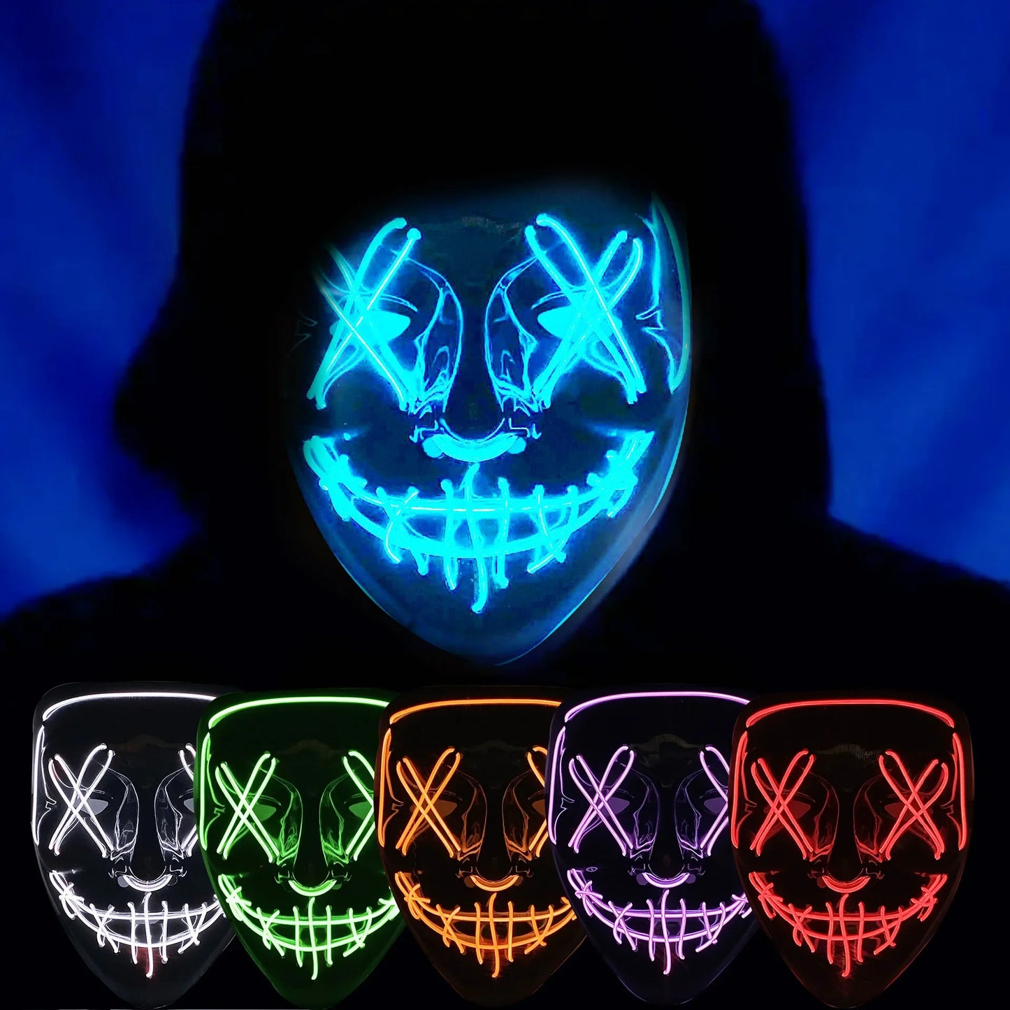 Neon Led Mask Adults Masque Grow in The Dark Masquerade Masks Light Halloween Horror Mask Glowing Masker Club Party Cosplay Prop