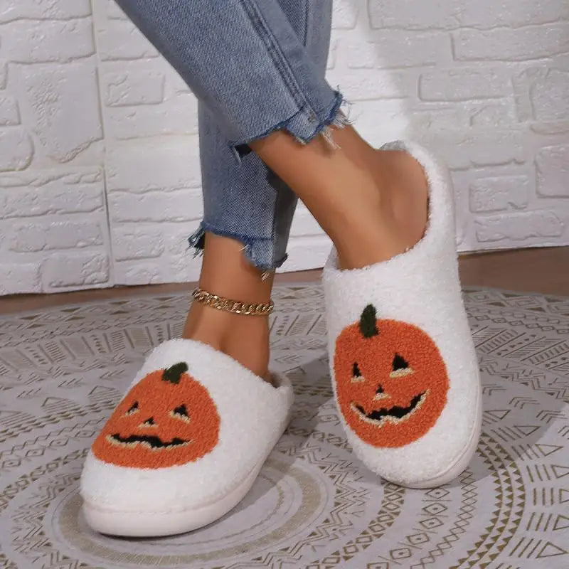 Cotton Fluffy Slippers Home Cartoon Pumpkin Platform Plush Slides Couple 2024 Funny Halloween Casual Designer Shoes Women Indoor