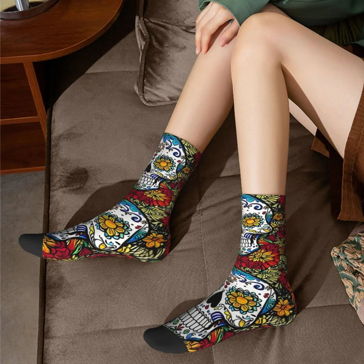 Vintage Skull In Color Men's Socks Day Of The Dead Mexico Skull Unisex Street Style Pattern Printed Funny Crew Sock Gift