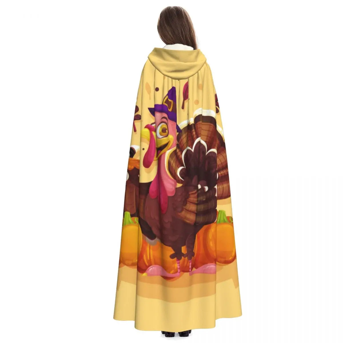 Thanksgiving Day Turkey Hooded Cloak Polyester Unisex Witch Cape Costume Accessory