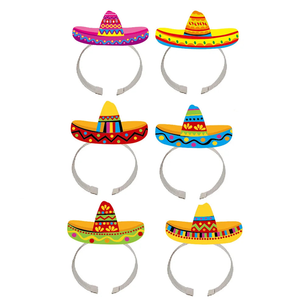 6 Pcs Mexican Hat Headband Sombrero Hats Headbands Brim 16x11cm Day The Dead Hairbands Paper Party Supplies