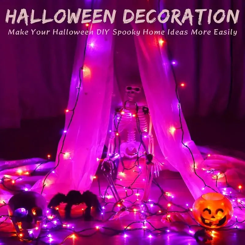 39ft 100LED Purple And Orange,Green Halloween Lights, Halloween String Lights 8 Modes Outdoor Waterproof Lights For Decoration