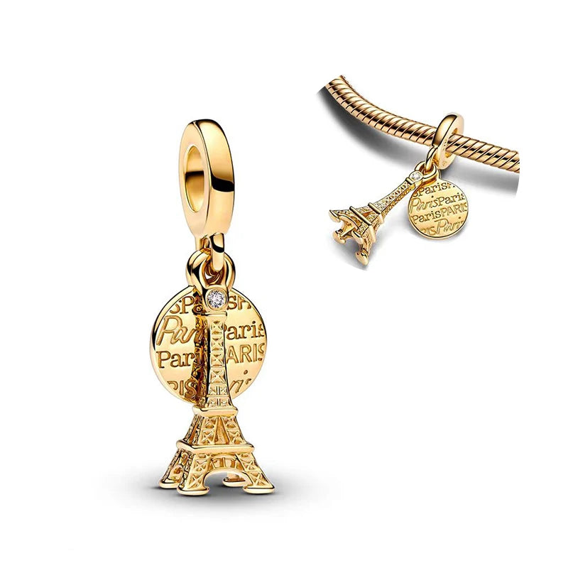 925 Silver Charms Fits Charm Pandora 925 Original Bracelet Womens Gold Paris Eiffel Tower Dangle Charm DIY Fine Jewelry Gift Hot