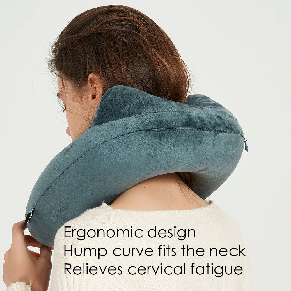 DENOR Press-inflatable neck U-shaped pillow soft and comfortable crystal velvet ergonomic cervical pillow portable travel pillow