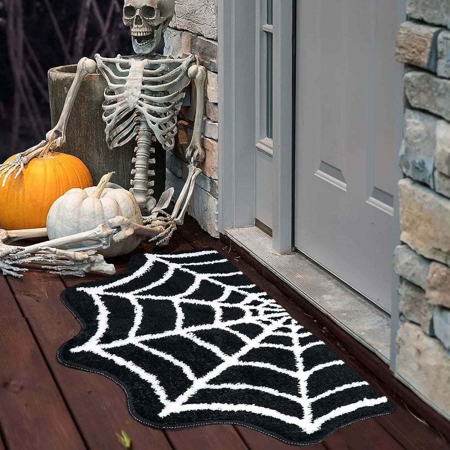 Alien Halloween Floor Mat Horror Party Black Spider Web Entry Door Mat Entryway Decoration Foot Mat Crystal Velvet Floor Mat