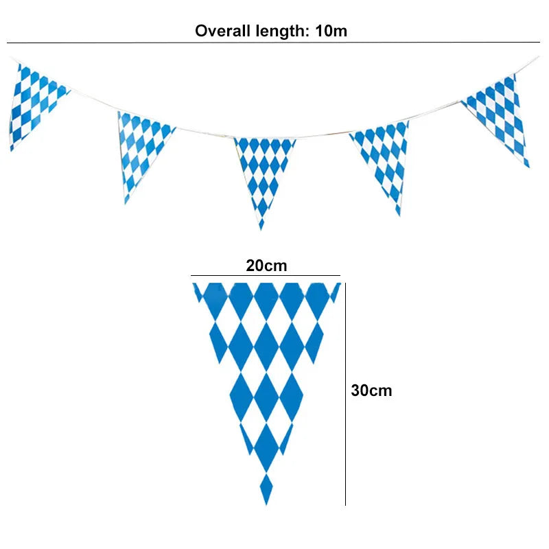 10 Meters Blue White Lattice Plastic Banners Flag German Beer Festival Pennant For Bar Oktoberfest Themed Party Decorations