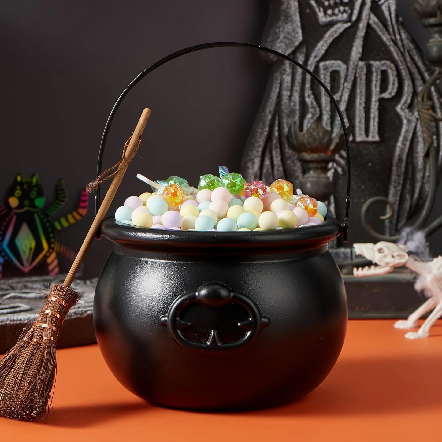 Halloween Black Cauldron Kettle Halloween Candy Jar Home Decoration, Kids Trick or Treat Parties Large Witch Cauldron Pot Bucket