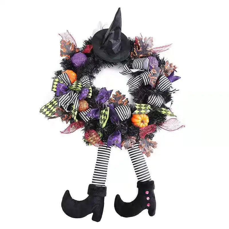 Halloween Wreath Long Legged Witch Wall Hanging Front Door Decorative Indoor Outdoor Decoration Pendant