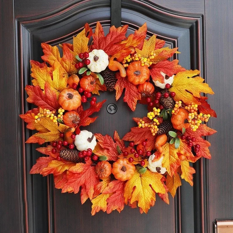 Autumn Wreath Farmhouse Garland Fall Pumpkin Wreath Harvest Front Door Wall Hanging Christmas Halloween Wreath Home Decoration