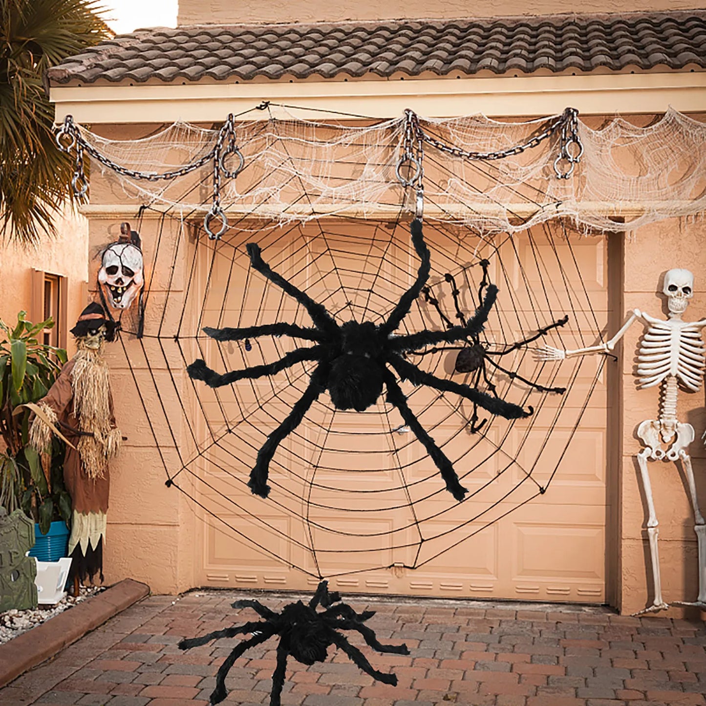 Giant Spider Web Halloween Decoration Fixable Simulation Spider-Web Decor Scary Cobweb Horror Party Outdoor Simulation Props