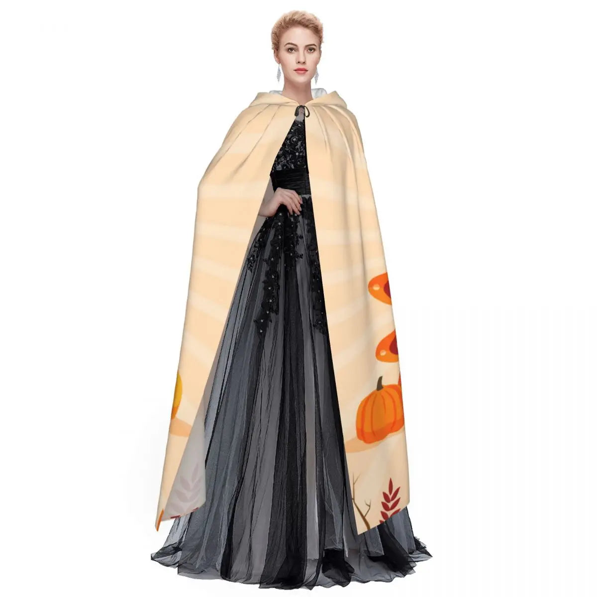 Happy Turkey Thanksgiving Day Hooded Cloak Polyester Unisex Witch Cape Costume Accessory