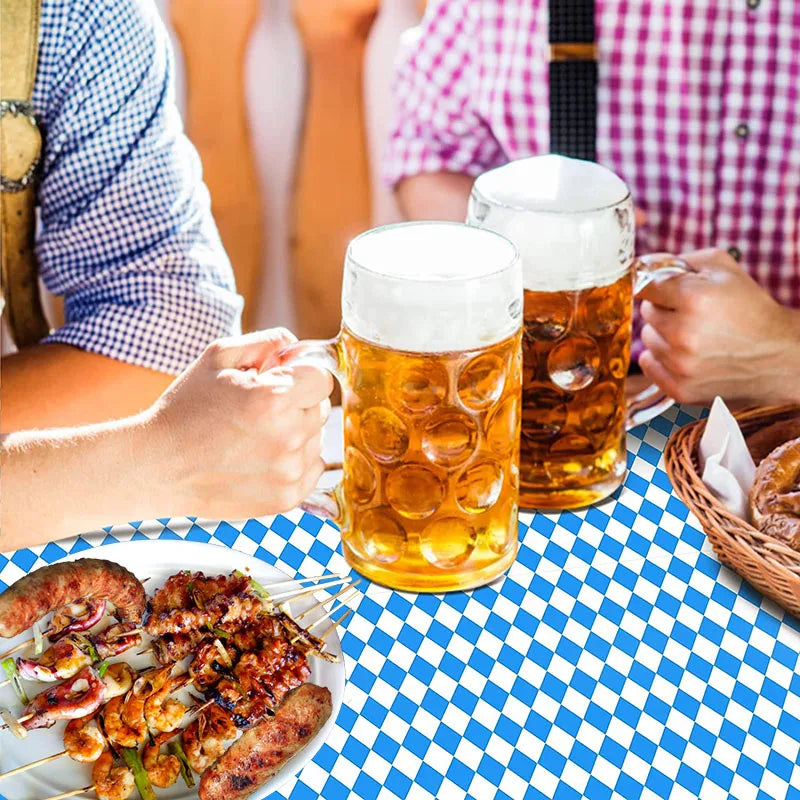 Oktoberfest  Disposable Tablecloth Bavarian Flag Check German Beer Festival Decor Blue White Table Cover Home Party Supplies