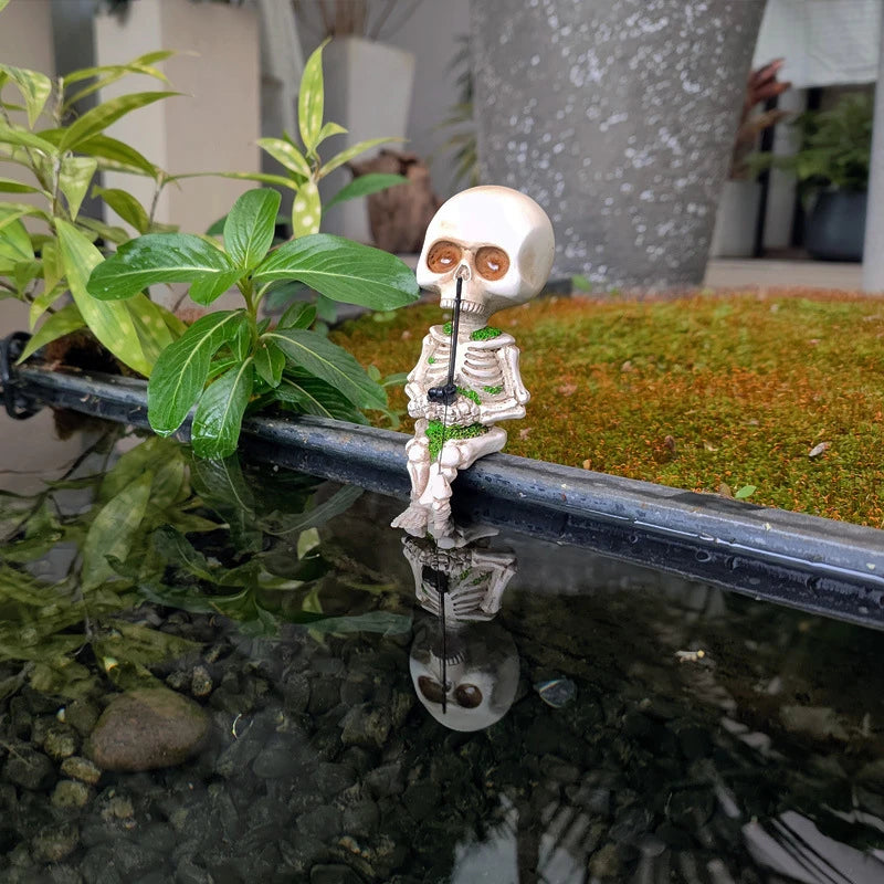 Halloween Skeleton Fishing Figurine Resin Statue Indoor Outdoor Garden Yard Party Decor Sculpture Ornament Crafts Fishing Skull