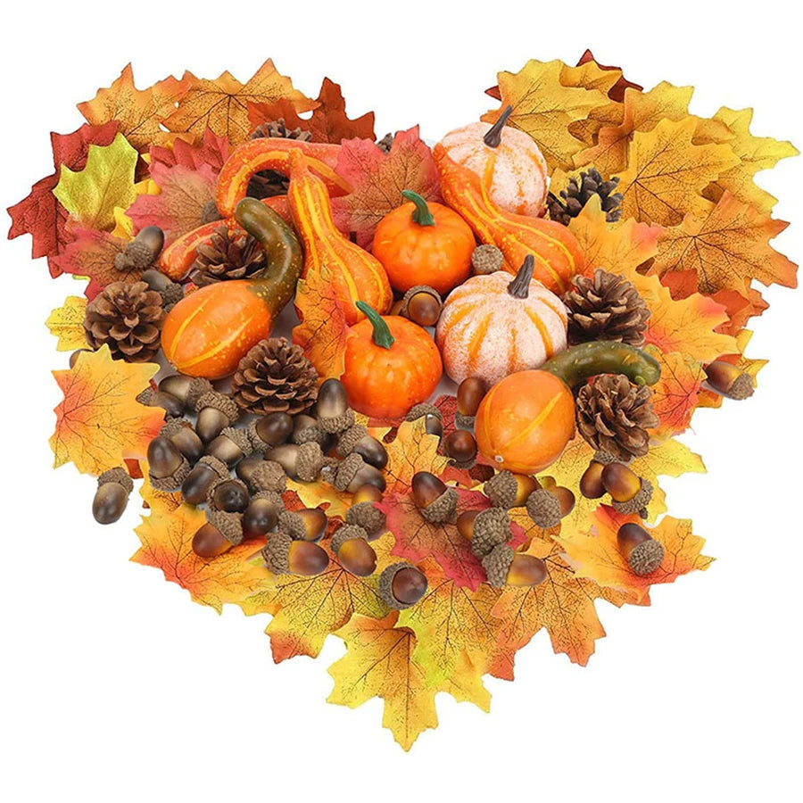 50pcs, Thanksgiving Hallowee Artificial Pumpkins And Gourds Set, Fake Pumpkin Pinecones And Acorns Maple Leaves, Home Decoration