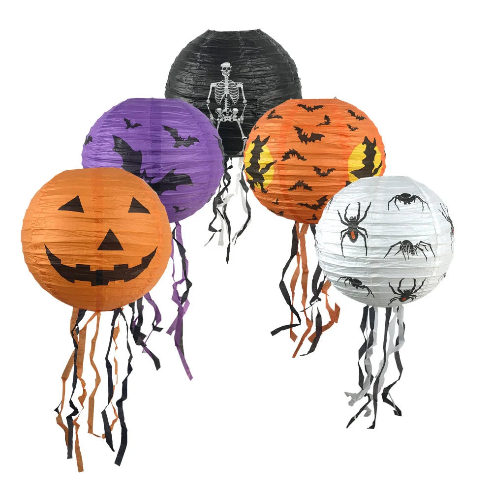 1pc Halloween Paper Lanterns Pumpkin Spider Bat Skeleton Lanterns for Halloween Party Decorations Indoor Outdoor Party Supplies