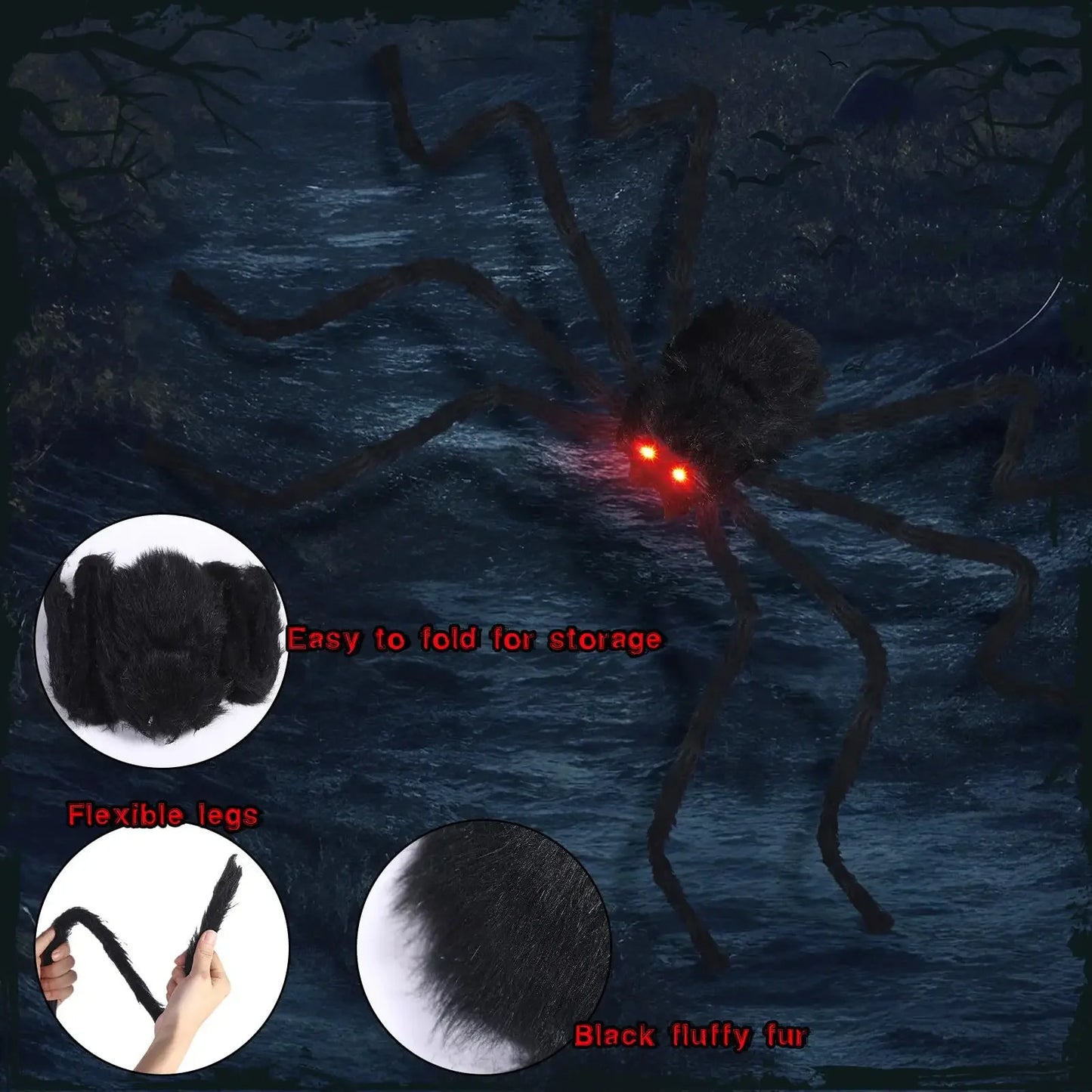 Halloween LED Glow Plush Spider Halloween Decoration Party Props Outdoor Big Spider Decoration Chamber Trick A Prank  Big Spider