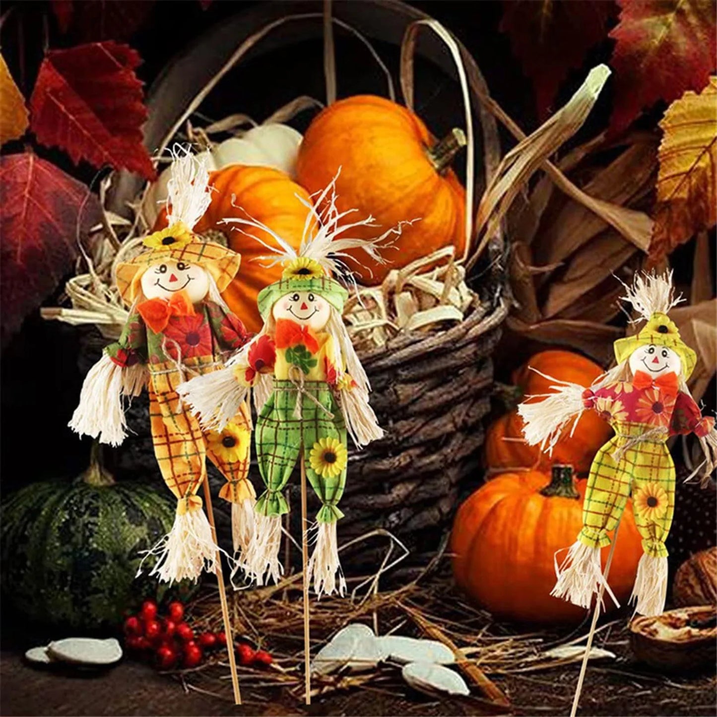 Small Fall Scarecrow Decor, 3 Pack Scarecrow For Garden, Home, Yard, Porch, Thanksgiving Halloween Decoration