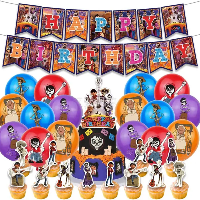 Day of the Dead Coco Birthday Party Decoration Supply Balloon Boy TACO Music Decor Cake Topper Banner Backdrop Baby Shower