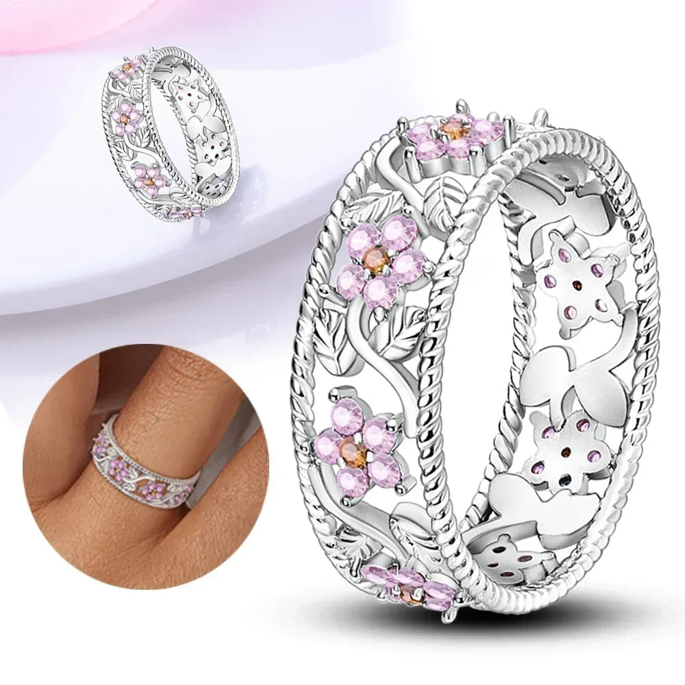 New 925 Sterling Silver Rings Stackable Infinite Heart Daisy Flower for Women Original Silver 925 Wedding Ring Jewelry Gift