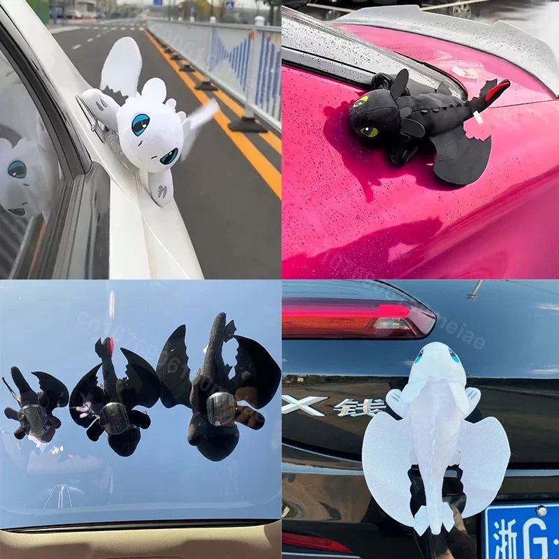 Cartoon Plush Decoration Car Interior Accessories Motorcycle Helmet Accessories Black Flying Dragon Car Roof Toy Doll Ornaments