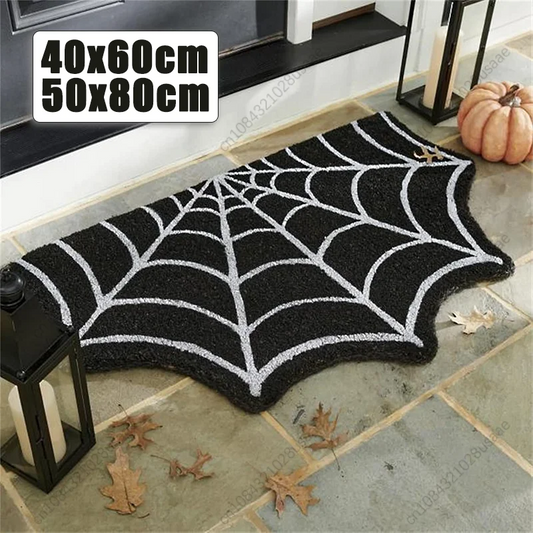 Alien Halloween Floor Mat Horror Party Black Spider Web Entry Door Mat Entryway Decoration Foot Mat Crystal Velvet Floor Mat