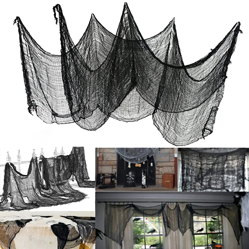 Horror Halloween Party Decoration Haunted Houses Doorway Outdoors Decorations Black Creepy Cloth Scary Gauze Gothic Props