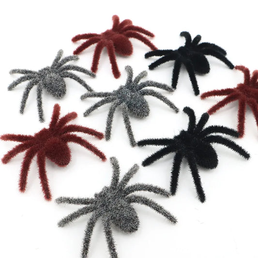 6pcs Flocking Black Spider Halloween Christmas Party Decoration Outdoor Home Bar Haunted House Horror Props Creepy Decoration