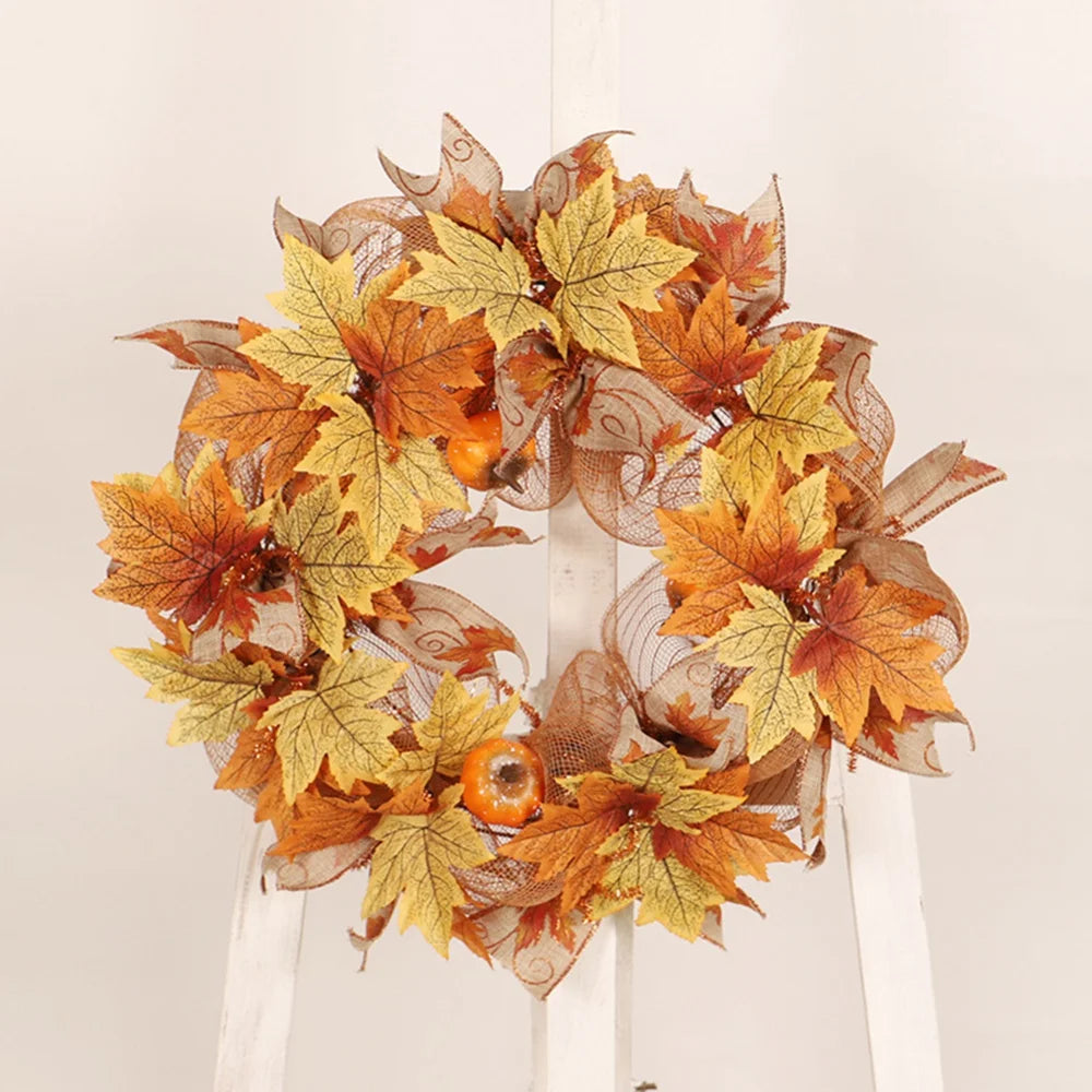 Fall Wreaths Pumpkin Berry Maple Leaf Artificial Wreath Harvest Autumn Door Wreath Christmas Halloween Thanksgiving Home Decor